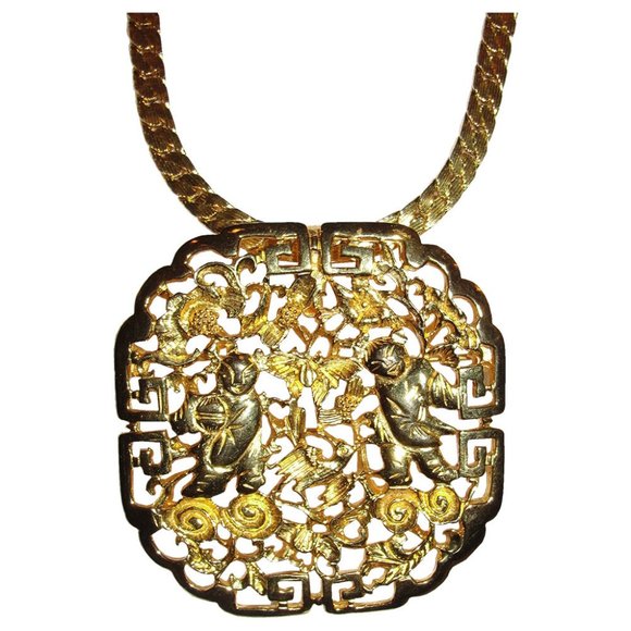 Judith Leiber Chinese Motif Pendant Necklace